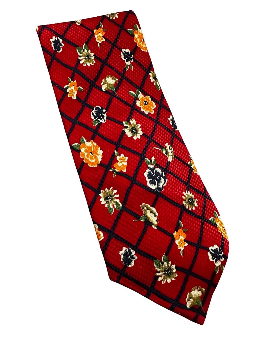 Vintage Red Floral Silk Wide Tie